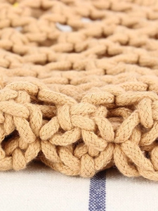 Handmade woven cotton rope crossbody phone bag with intricate mesh pattern in khaki