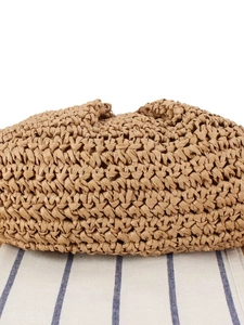 Natural light brown woven straw clutch bag with detailed cross-knit texture for summer