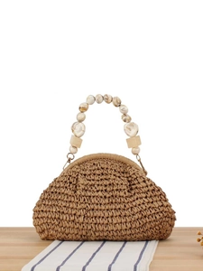 Woven Handbag Paper Straw Cloud Bag With Marble Resin Beaded Handle Summer Beach Vacation Daily Casual For Women
