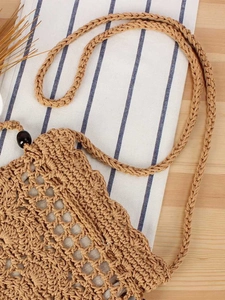 Handmade woven cotton rope crossbody bag in khaki for casual beach vacations