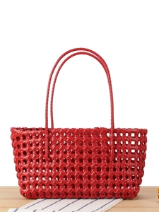 Woven Tote Bag PVC Hollow Out Basket Design Summer Beach Vacation Casual Daily Chic Handbag For Women Minimalist Style