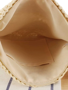 Ins-style woven straw bag with beige fabric lining and internal storage pocket
