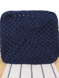 Handmade navy blue crochet woven tote bag with vintage ethnic patterns and large capacity