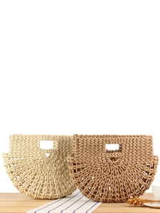 Handwoven Paper Straw Handbag Women Hollow Out Summer Beach Bag Casual Semicircle Tote Vacation Fashion Weave Bag