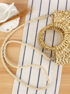 Sac à main et bandoulière en paille tissée beige et doré pour vacances à la plage