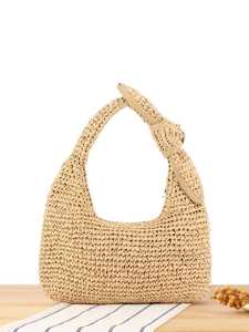 Paper Rope Woven Handbag Large Bow Knot Beach Vacation Hobo Shoulder Bag Casual Summer Lightweight Tote For Women