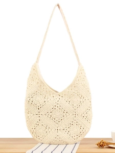 Borsa A Spalla In Corda Di Cotone Intrecciata A Mano Uncinetto Motivo Floreale Bohemien Borsa Da Spiaggia Estiva Donna