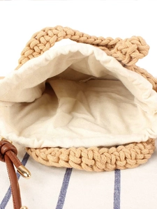 Woven cotton rope handbag with inner drawstring pouch and premium crochet texture