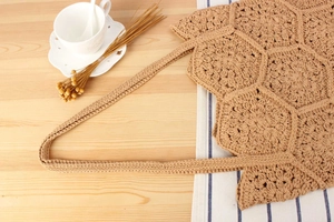 Detailed top view of handmade cotton crochet tote bag with khaki hexagonal floral patterns