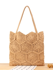 Handmade Cotton Rope Woven Shoulder Bag Bohemian Hollow Crochet Tote For Women Beach Holiday Casual Minimalist