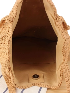 Handmade woven cotton rope bag with fabric lining and magnetic closure for casual use