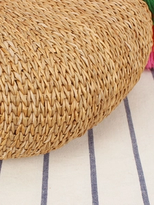 Handmade woven straw handbag with colorful tassels for summer beach and daily commute use