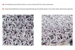Detail shot of purple crochet texture with silver sequins and handmade knitting craftsmanship