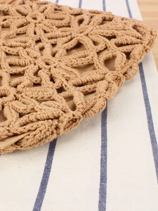 Sac au crochet en corde de coton kaki avec des motifs floraux ajourés pour vacances à la plage