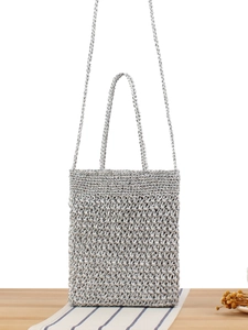 Handmade Crochet Crossbody Bag Metallic Glitter Knitted Shoulder Pouch Mini Vacation Beach Phone Purse For Women
