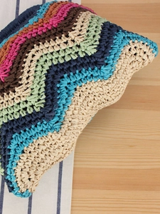 Rainbow woven handbag with colorful wave patterns for beach vacations and casual use