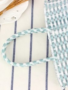 Blue and white checkered hand-woven plastic tote bag for beach vacation and daily use