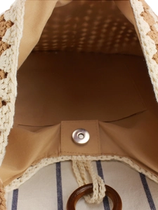 Sac à main tissé à la main en corde avec bouton-pression, sac de plage décontracté pour femme.