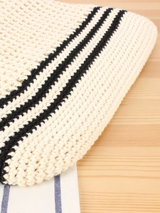 Minimalist woven tote bag with black stripes for casual daily and vacation use