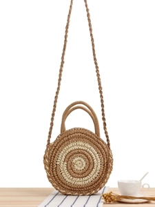 Sac Tissé En Paille Ronde Corde En Papier Fait Main Rayures Spirales Poignée Supérieure Bandoulière Femmes Vacances Plage