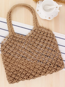Handmade Woven Tote Bag Paper Rope Hollow Out Mesh Shoulder Bag Summer Beach Vacation Bohemian Style Casual Handbags