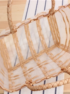 Minimalist hand-woven transparent and brown plaid beach basket with durable double handles