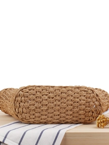 Handwoven straw tote bag for vacation featuring natural paper rope hollow weave detail