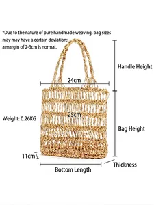Sac à main en maille tressée dorée ajourée avec doubles anses pour plage et été