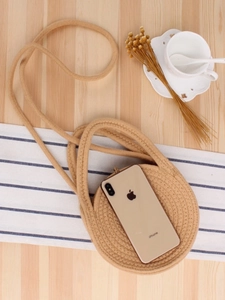 Handmade circular woven cotton rope crossbody bag in beige for daily casual summer use