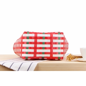 Colorful hand-woven plaid tote bag made of waterproof plastic for beach and vacation