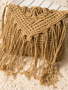 Bohemian Handgewebte Baumwolle Umhängetasche Mit Langen Fransen Makramee Schultertasche Für Sommer Strandurlaub Retro Damen