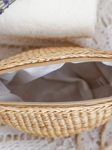Sac bandoulière en paille tissé main avec fermeture éclair et doublure pour les vacances