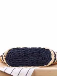 Striped crochet shoulder bag in navy and beige with a rustic handmade woven texture