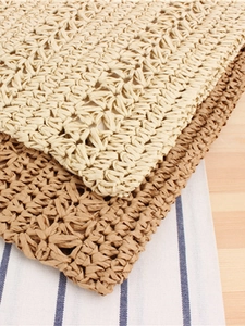 Handmade woven paper rope square handbag in beige and brown for summer beach vacations
