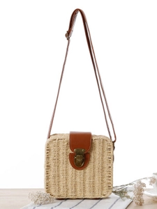 Quadratische Box Gewebte Stroh Umhängetasche Für Frauen Retro Papierschnur Schultertasche Sommer Strand Urlaub Stil