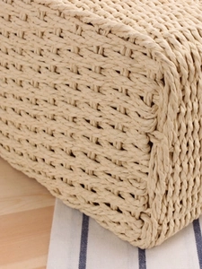Handwoven cream beige woven bag with textured cross-stitch pattern for beach holidays