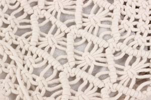 Macro detail of hand-woven geometric floral cotton pattern with soft fabric lining