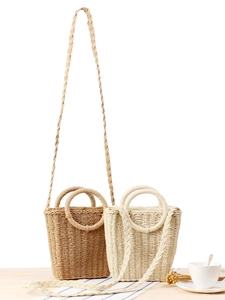 Women Woven Shoulder Bag Paper Rope Handcrafted Round Handle Crossbody Handbag For Summer Beach Vacation Casual Style