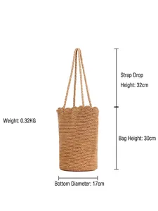 Handmade woven cotton rope shoulder bag with dimensions for beach holiday use