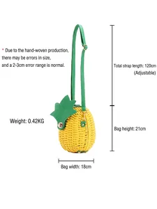 Sac de plage en paille tressée en forme d'ananas avec bandoulière réglable