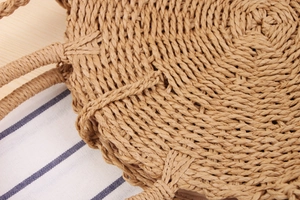 Detailed macro view of handcrafted spiral paper rope weaving and round handle joints