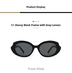 Détail des lunettes de soleil ovales noires C1 avec verres gris et monture rétro