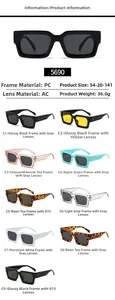 Spécifications de taille détaillées et options multicolores pour lunettes de soleil carrées vintage