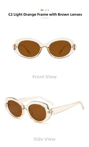 Vues de face et de côté de lunettes de soleil ovales vintage champagne à verres bruns