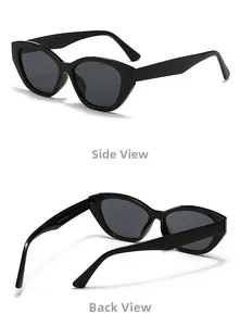 Detailed side and back view of black cat-eye sunglasses with frame size S739 specification