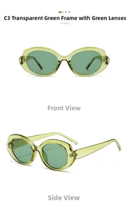 Détail des lunettes de soleil ovales vertes avec le numéro de modèle 8283 sur la branche