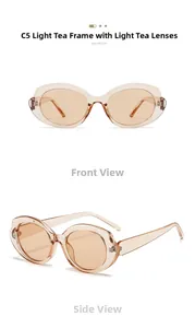 Détail de lunettes de soleil ovales champagne montrant les profils avant et latéraux