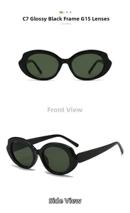 Détail de lunettes de soleil œil-de-chat ovales avec monture noire et verres G15