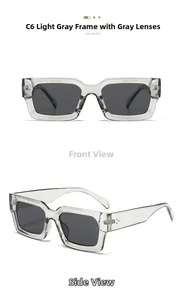 Détail des lunettes de soleil carrées translucides gris clair avec verres gris foncé
