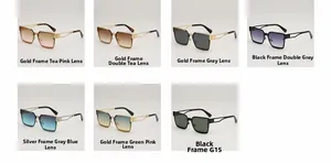 Detailed collection of square sunglasses with various frames and gradient lens color options